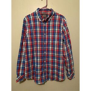 Straight Faded Blue Red Long Sleeve Button Down Shirt Size Medium